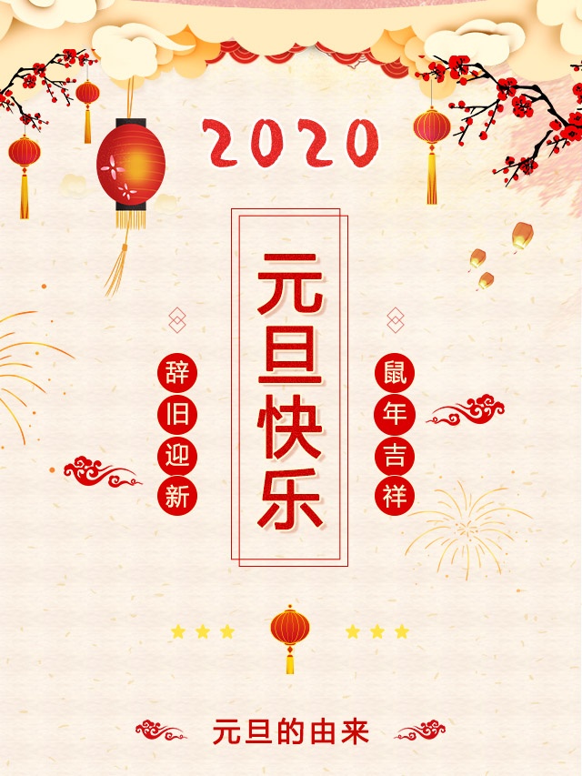 2020喜庆红色中国风背景鼠年元旦节模板