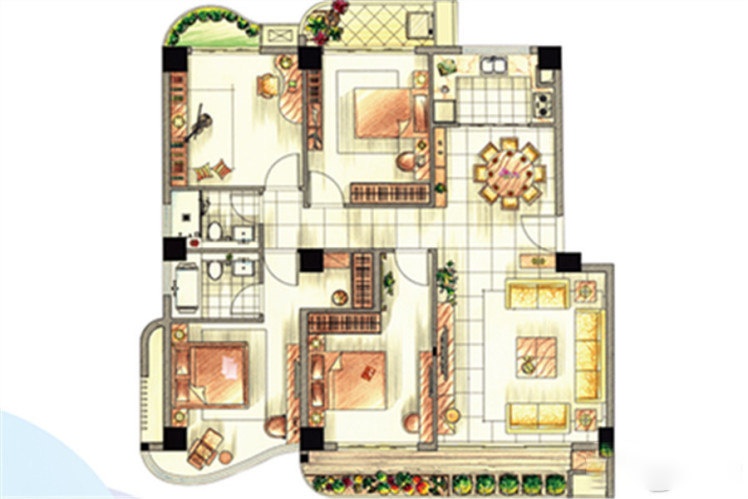 新房 ioi棕榈城 g户型,建筑面积约为113㎡,三房两厅一卫一厨.